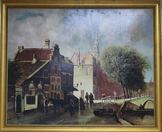 J. H. Van der Weide, oil on board, Flemish street scene, signed and dated 74, 23 x 29in.
